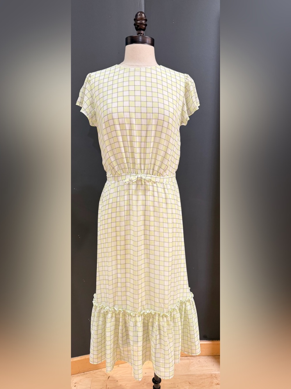 Women’s LIGHT Green Checked Drawstring Waist Dress